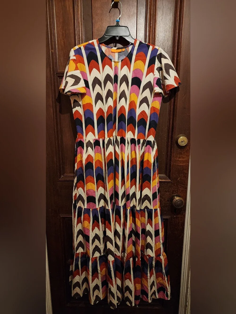 NWOT-OLIPHANT Geometric Multicolor Tiered Maxi Dress Size L-BohoChic